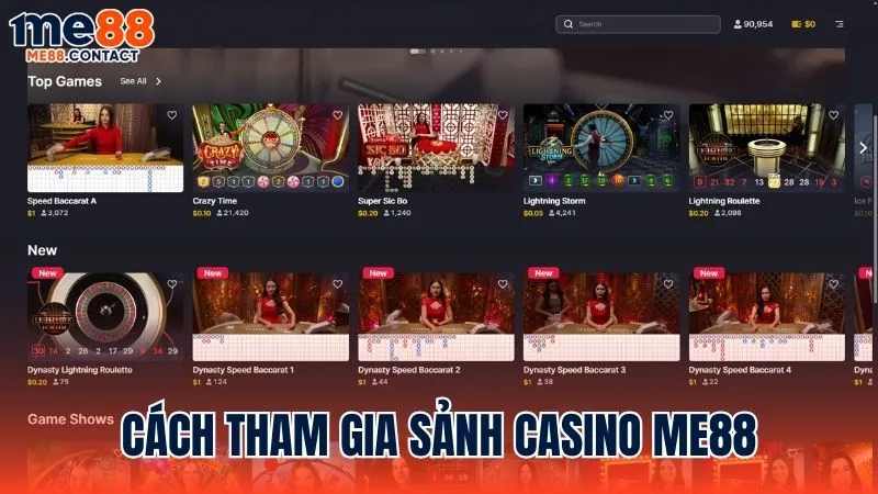 Cách thức tham gia sảnh Casino Me88 một cách nhanh chóng